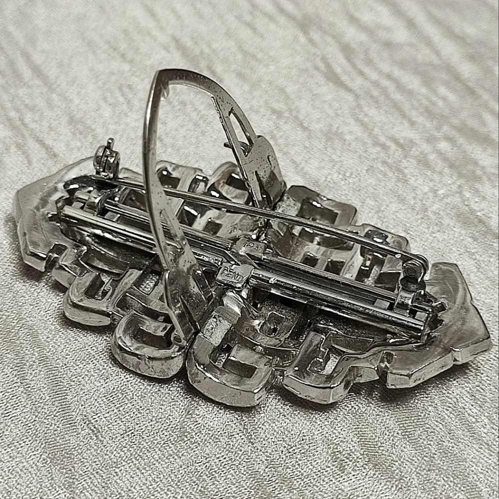 Duette Large Silver Tone Vintage Brooch Paste Stones Rhinestones 1940's *FLAWED*
